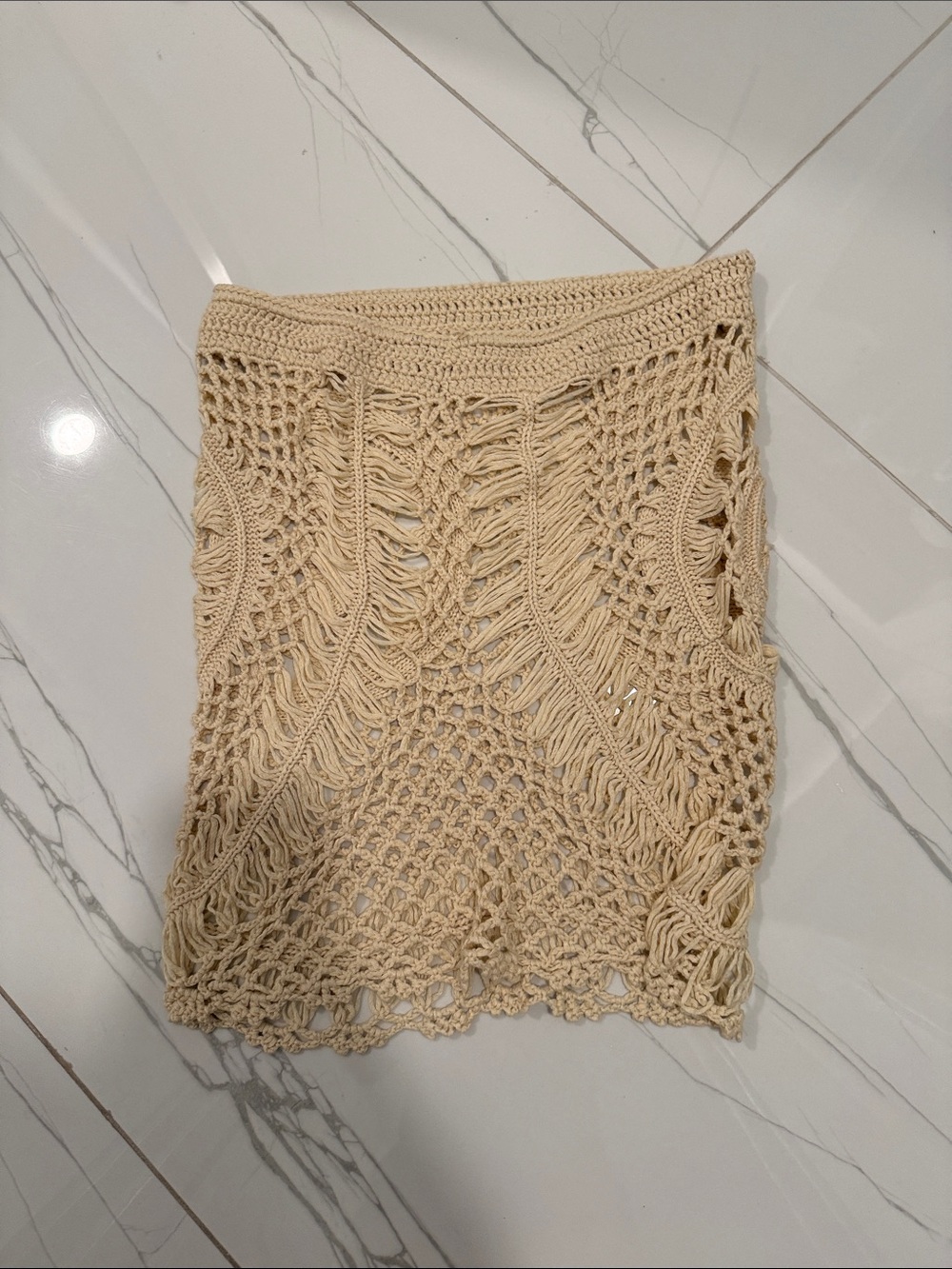 Beige Crochet Mini Skirt - Women's Boho Knit